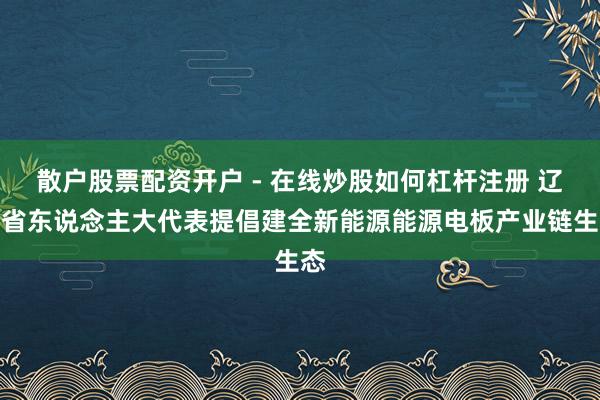 散户股票配资开户 - 在线炒股如何杠杆注册 辽宁省东说念主大代表提倡建全新能源能源电板产业链生态